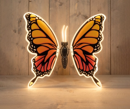 Anna's Collection Vlinder met verlichting en fladdereffect classic warm - oranje - 60 cm - afbeelding 2