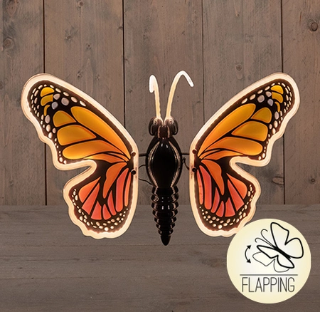 Anna's Collection Vlinder met verlichting en fladdereffect classic warm - oranje - 40 cm - afbeelding 1