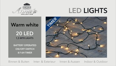Anna's Collection LED LIGHTS 20L - 1,5m warm wit met timer (8/16u)