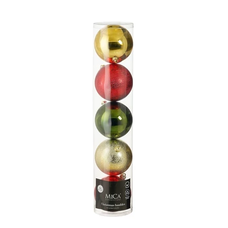 Bal onbreekbaar goud rood d.groen 5 stuks - d15cm