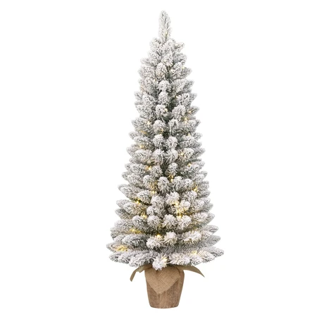 Black Box Kunstkerstboom Gerlos besneeuwd op jute voet - incl 40 lampjes - H 90 x D 41 cm