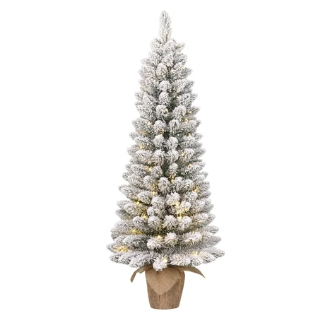 Black Box Kunstkerstboom Gerlos besneeuwd op jute voet - incl 60 lampjes - H 120 x D 51 cm