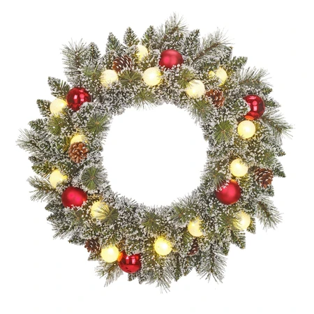 Black Box Kunstkerstkrans Kaprun frosted rood/wit - incl 15 lampjes - D 60 cm