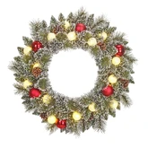 Black Box Kunstkerstkrans Kaprun frosted rood/wit - incl 15 lampjes - D 60 cm