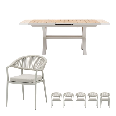 Bo uitschuifbare dining set zand voor 6 personen - afbeelding 1