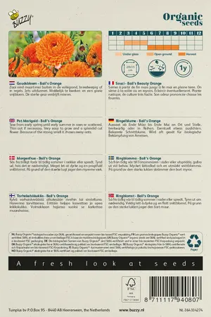 Buzzy® Organic Calendula, Goudsbloem Ball's Orange  (BIO) - afbeelding 2