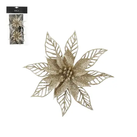 Clip poinsettia champagne 2 stuks - h2xd16cm