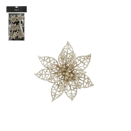 Clip poinsettia champagne 6 stuks - h1xd8cm