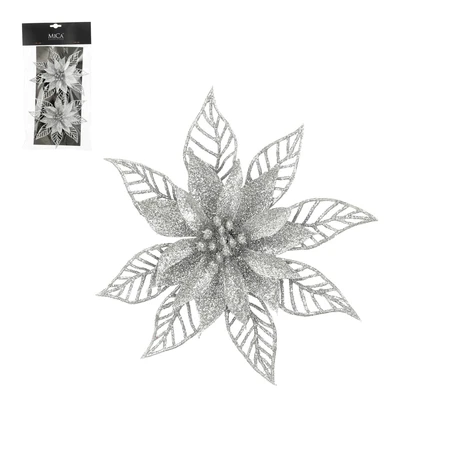 Clip poinsettia d16h2cm zilver 2st