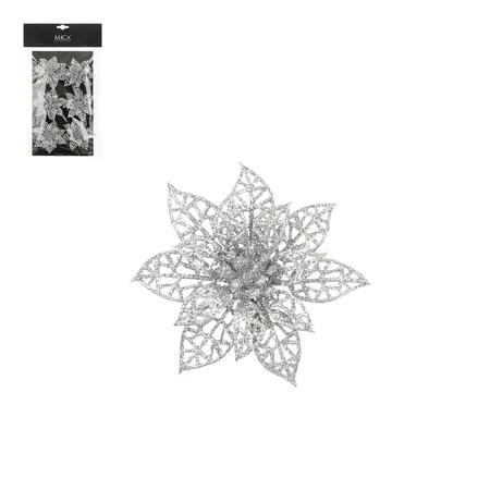 Clip poinsettia d8h1cm zilver 6st