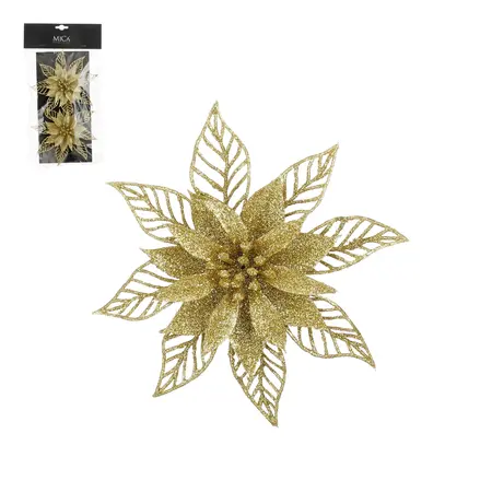 Clip poinsettia goud 2 stuks - h2xd16cm