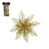 Clip poinsettia goud 2 stuks - h2xd16cm
