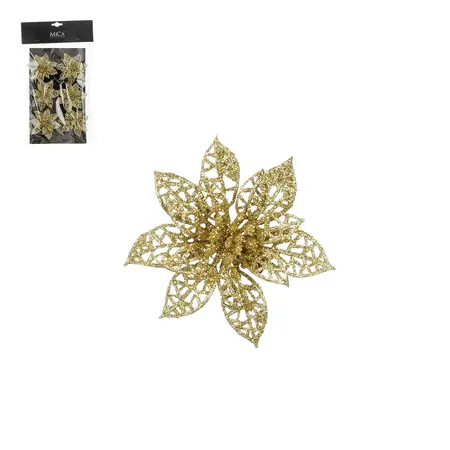 Clip poinsettia goud 6 stuks - h1xd8cm