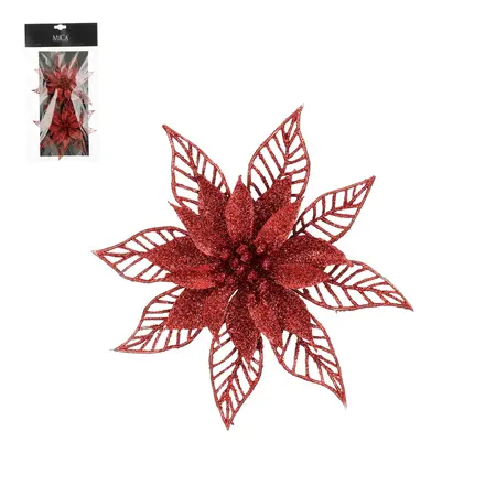Clip poinsettia rood 2 stuks - h2xd16cm