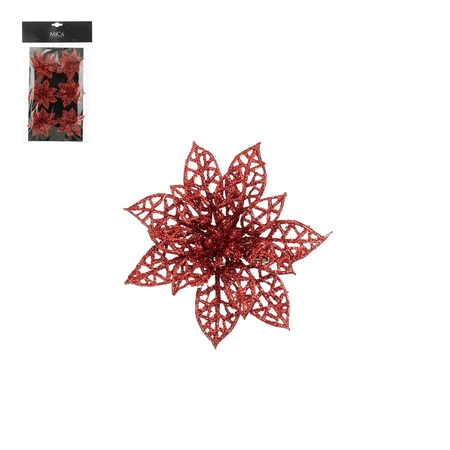 Clip poinsettia rood 6 stuks - h1xd8cm