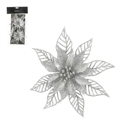 Clip poinsettia zilver 2 stuks - h2xd16cm