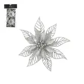 Clip poinsettia zilver 2 stuks - h2xd16cm