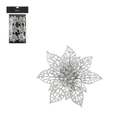 Clip poinsettia zilver 6 stuks - h1xd8cm