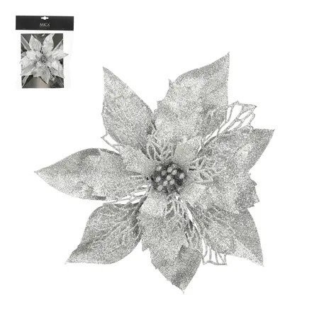 Clip poinsettia zilver - h3xd20cm