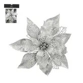 Clip poinsettia zilver - h3xd20cm