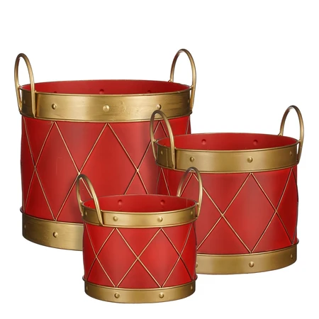 Decoratie emmer rood set van 3 - l30,5xb29xh31cm