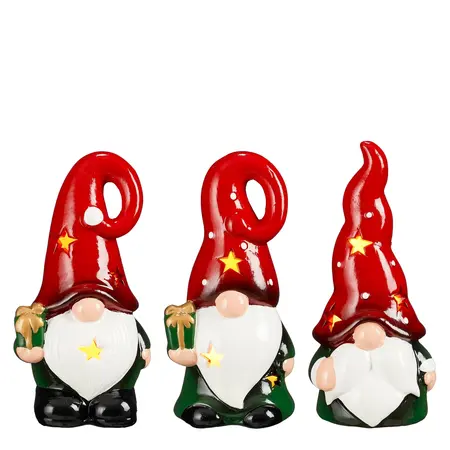 Decoratie gnoom groen wit rood (1 stuk, div. soorten) display led werkt op batterijen - l6xb5,5xh12,