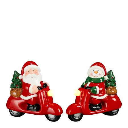 Decoratie kerst scooter rood (1 stuk, div. soorten) led werkt op batterijen - l12,5xb5,5xh12cm