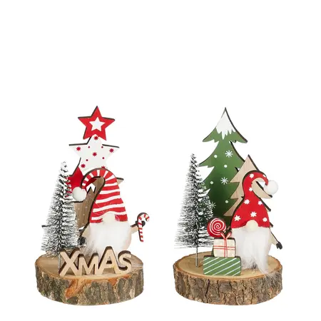 Decoratie kerstman rood groen (1 stuk, div. soorten) FSC 100% - h14xd1cm