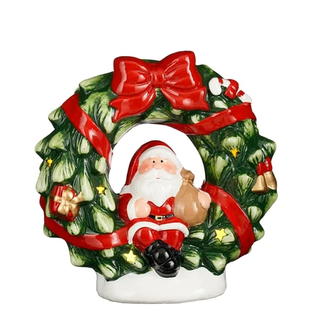 Decoratie krans kerstman rood led battery operated - l23,5xb10xh23,5cm