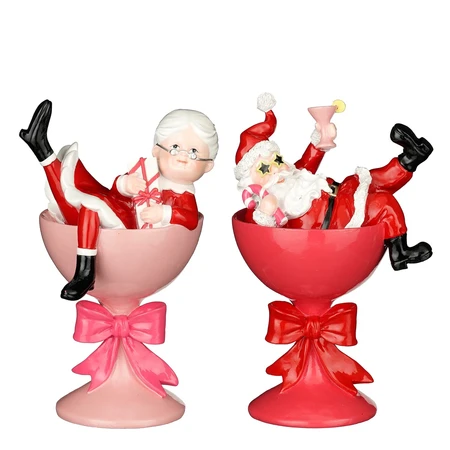 Decoratie Mrs Santa beker rood roze 2 assorti - l11xb11xh18cm
