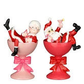 Decoratie Mrs Santa beker rood roze 2 assorti - l11xb11xh18cm