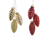 Decoris dennenappel van glas rood goud 2,5 cm