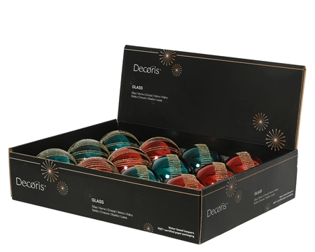 Decoris gedecoreerde glazen kerstbal rond 8 cm - afbeelding 2