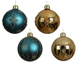 Decoris gedecoreerde kerstbal van glas goud rond 8 cm   - afbeelding 1