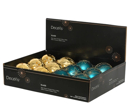 Decoris gedecoreerde kerstbal van glas goud rond 8 cm   - afbeelding 2