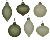 Decoris gedecoreerde kerstbal van glas groen en licht offwhite rond en druppel 8 cm
