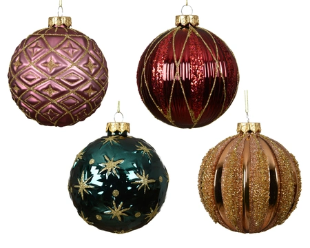 Decoris gedecoreerde kerstbal van glas rond 10 cm - afbeelding 1