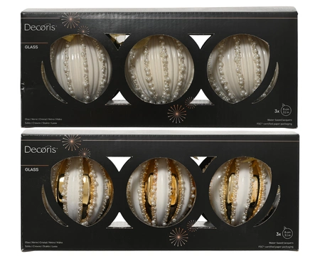 Decoris gedecoreerde kerstbal van glas rond 8 cm - afbeelding 1