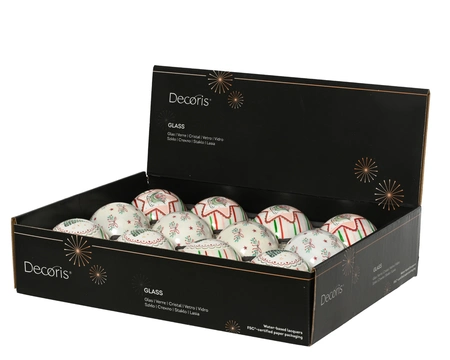 Decoris gedecoreerde kerstbal van glas rond 8 cm   - afbeelding 2
