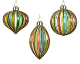 Decoris gedecoreerde kerstbal van glas transparant multicolour geribd 8 cm