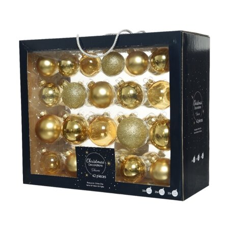 Decoris Glazen Kerstballen Mix 42 stuks - Licht Goud - afbeelding 1