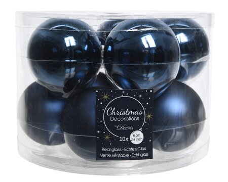 Decoris kerstballen gemaakt van glas nachtblauw 6 cm - afbeelding 1