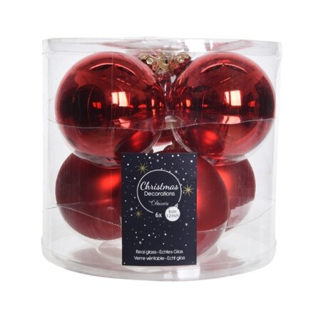 Decoris Glazen Kerstballen Tube 6 stuks - Kerstrood - afbeelding 1