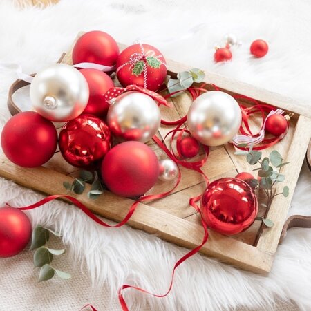 Decoris Glazen Kerstballen Tube 6 stuks - Kerstrood - afbeelding 2