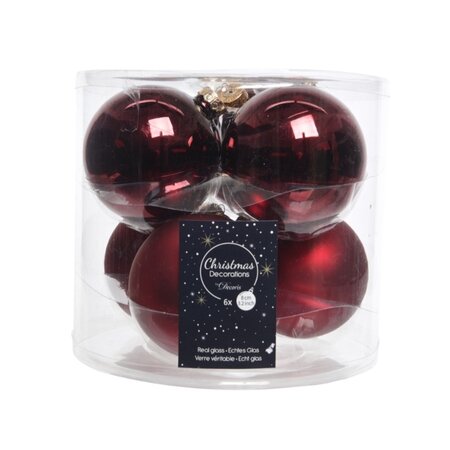 Decoris Glazen Kerstballen Tube 6 stuks - Ossenbloed - afbeelding 1
