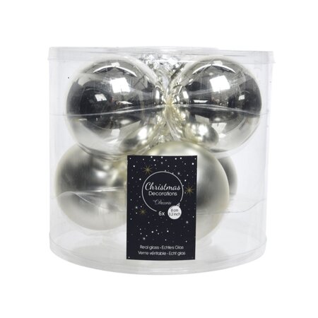 Decoris Glazen Kerstballen Tube 6 stuks - Zilver