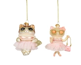 Decoris kattenfiguur van glas roze goud 10,1 cm