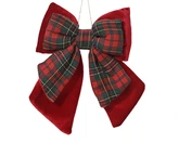 Decoris Kerst Rood Tartan Fluwelen Strik 23 cm