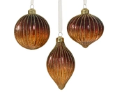 Decoris kerstbal van glas bruin geribbeld 8 cm