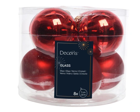 Decoris kerstballen glas rood 7 cm - afbeelding 1